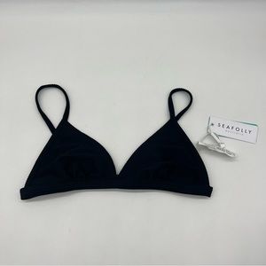 Seafolly Australia Size 6 US Black Ribbed Triangle Bikini Top NWT